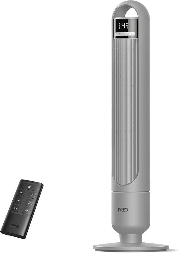 Dreo Tower Fan for Bedroom, 90° Oscillating Fan, Standing Fan with 3 Modes, 4 Speeds, 8H Timer Cooling Fans for Home, Living Room, Office, Grey, TF117