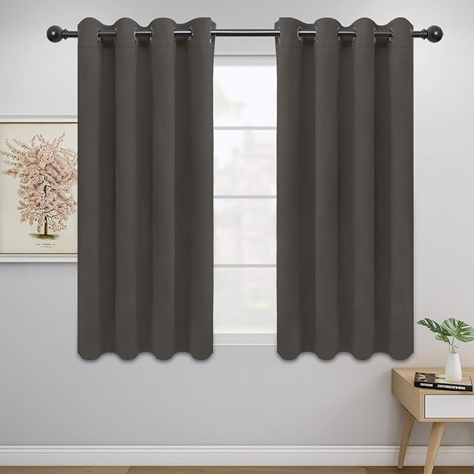 Easy-Going Blackout Curtains for Bedroom, Solid Thermal Insulated Grommet and Noise Reduction Window Drapes, Room Darkening Curtains for Living Room, 2 Panels (52x46 in,Taupe)