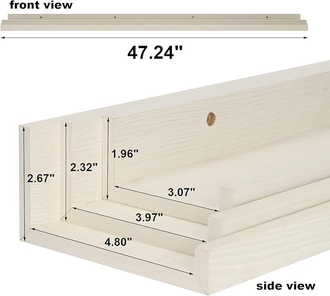Giftgarden 47 Inch Floating Shelves for Wall Creamy White Beige Wood-Grain, Long Picture Ledge Large Wooden Photo Shelf for Living Room Bedroom Nursery Office, Set of 3 Different Sizes