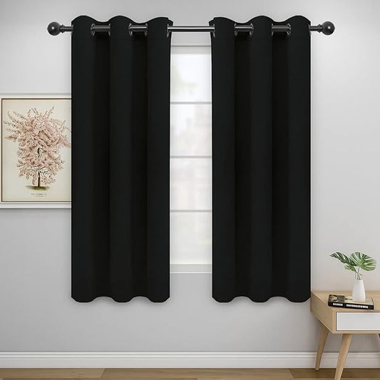 Easy-Going Blackout Curtains for Bedroom, Solid Thermal Insulated Grommet and Noise Reduction Window Drapes, Room Darkening Curtains for Living Room, 2 Panels(42x72 in, Black)