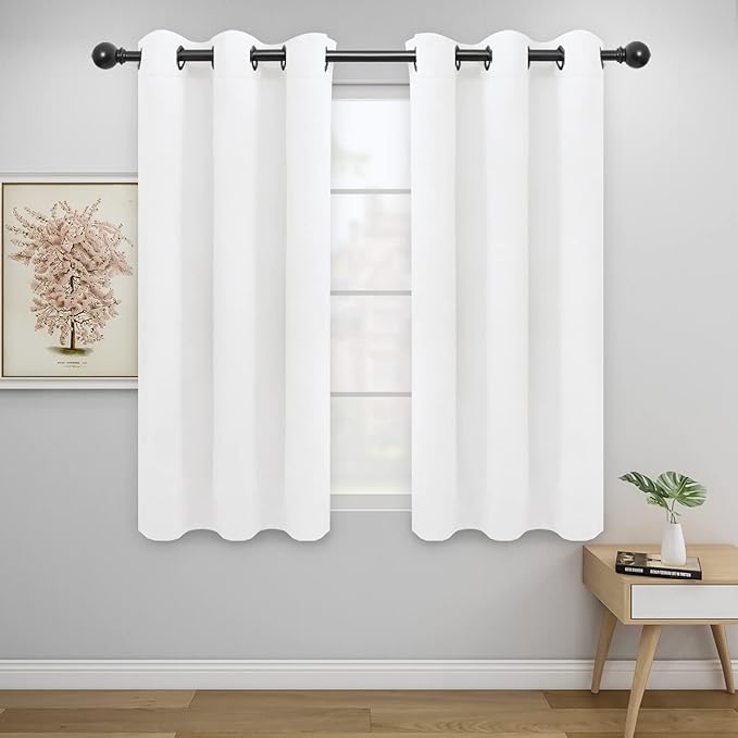 Easy-Going Blackout Curtains for Bedroom, Solid Thermal Insulated Grommet and Noise Reduction Window Drapes, Room Darkening Curtains for Living Room, 2 Panels (42x54 in, White)