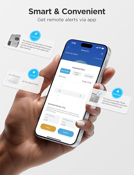 GoveeLife Smart Countertop Ice Makers, Portable Ice Maker Machine with Self-Cleaning, 6 Mins 9 Bullet Ice, 26lbs/24Hrs, Voice Remote for Home Kitchen Party Camping, with Ice Scoop Stainless Silver