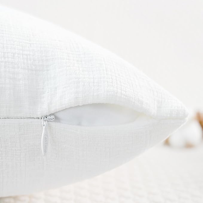 CaliTime Throw Pillow Covers Decorative 16 X 26 Inches Pack of 2 Cozy Chenille Cushion Cases for Couch Sofa Bed Living Room Home True White