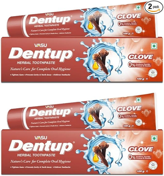 Dentup Herbal Toothpaste with Clove & Basil | Natural Fluoride-Free Ayurvedic Toothpaste for Fresh Breath & Gum Support – 100g Each (Pack of 2)