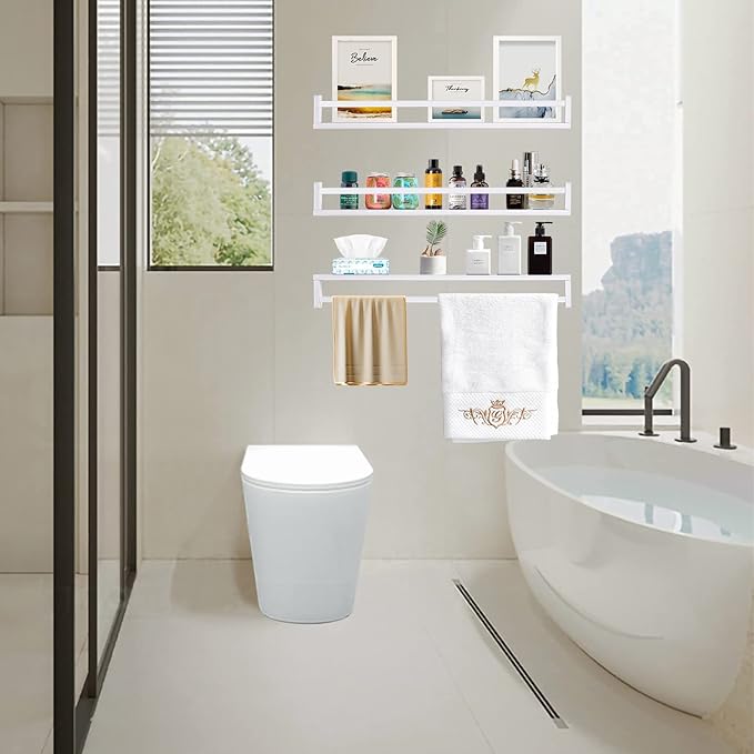 AZSKY Classic Nursery Book Shelves White Wall Book Shelves Kids Bookshelf for Bedroom Bathroom Décor Wall Ledge Shelves 36 in Hanging Shelves a Set of 3