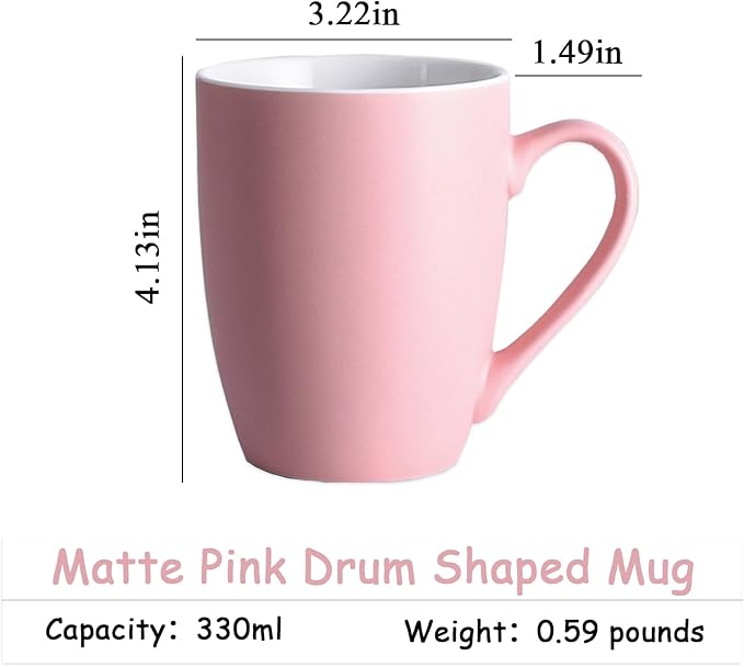 Coffee Mugs Set of 6, 12oz Ceramic Coffee Mugs with Handle, Matte Porcelain Pink Coffee Mug for Latte, Tea, Cocoa, Cappuccino, Cups for Women Men for Home Restaurant Mug (Pink)