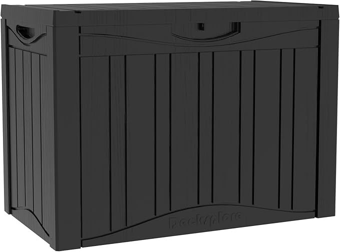 45 Gallon Double-Wall Resin Deck Box - Lockable Waterproof Outdoor Storage Box, 515lbs Capacity & Doubles as Seating for Patio Furniture - Garden Tools, Pool Accessories (Black)