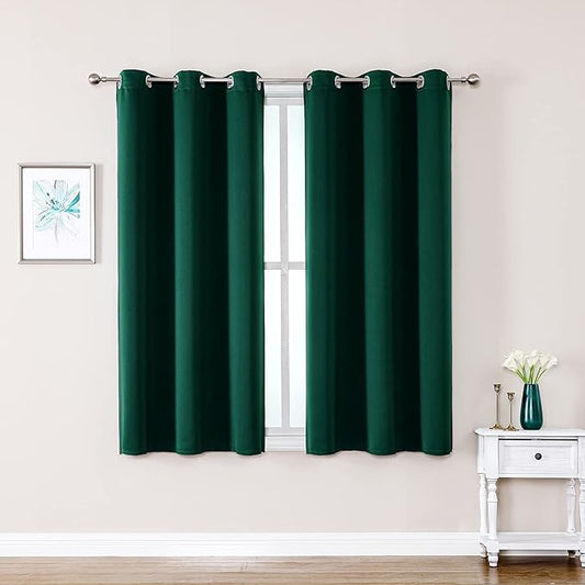 ChrisDowa Grommet Blackout Curtains for Bedroom and Living Room - 2 Panels Set Thermal Insulated Room Darkening Curtains (Forest Green, 38 x 45 Inch)