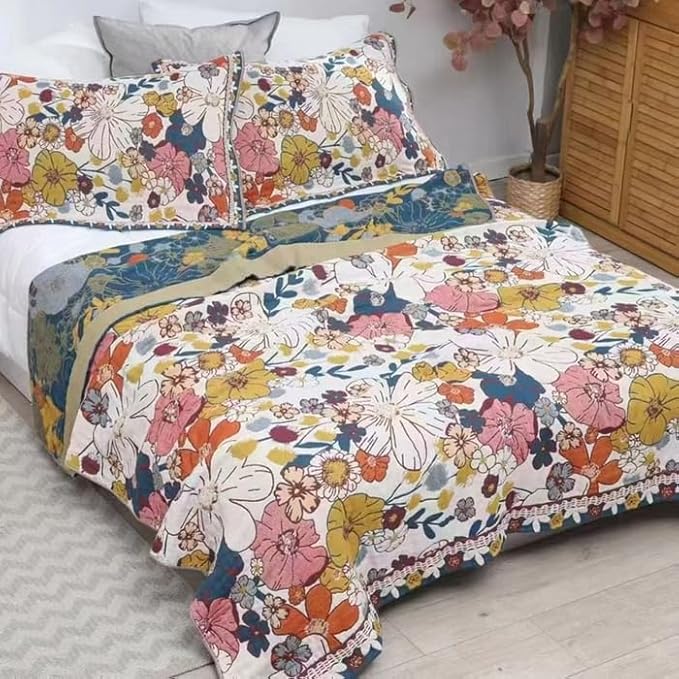 Boho Muslin Blanket for Adults 4-Layer Gauze Twin Size Soft Cozy 100% Cotton Summer Cooling Blanket Floral Decor for Sofa Bed Coverlet Both Sides (Colorful Floral, Twin 60 x 80 in)