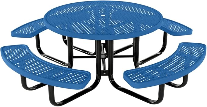 Coated Outdoor Furniture Heavy-Duty Portable Outdoor Kids Table with Umbrella Hole, Punched Steel Kids Picnic Table, Commercial-Grade, Made in America (46 In, Round, Childrens, Textured Light Blue)