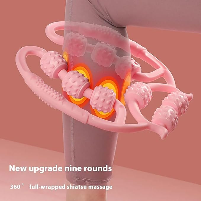 10 Roller Circular Leg Massager with Bonus Massage Stick – Manual Back & Leg Rollers, Relajador de Piernas Set, Circular Leg Clamp Roller for Neck, Arms & Legs (Pink)
