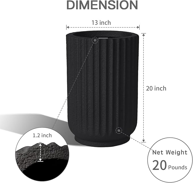 Classic Roman Column Style Planter | 20" Tall | Black & White Options | Ideal for Entrance & Living Room Corner | Durable Fiberglass Composite