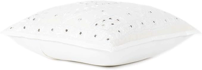 Eyes of India Embroidered Decorative Boho Throw Pillow Cover with Mirrors, Handmade Bohemian Accent Cushion Case for Sofa Couch Bedroom Living Room (White, 16" x 16")