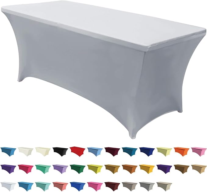 ABCCANOPY 6 FT Grey Spandex Table Cover Stretch Fitted Wrinkle Resistant Tablecloth Reuse for Rectangular Folding Table Patry Event Wedding Banquet Protector