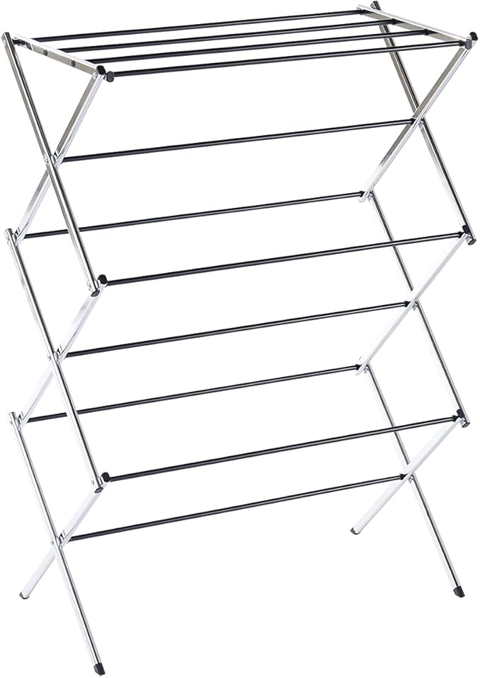 Displays By Jack Portable Collapsible Clothing Dryer Rack, Foldable Drying Rack for Clothes, Lingerie, Towels, Linens, Laundry Home Apartment Must Haves, Metal Chrome Finish