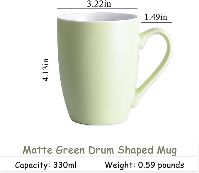 Coffee Mugs Set of 6, 12oz Ceramic Coffee Mugs with Handle, Matte Porcelain Green Coffee Mug for Latte, Tea, Cocoa, Cappuccino, Cups for Women Men for Home Restaurant Mug (Green)