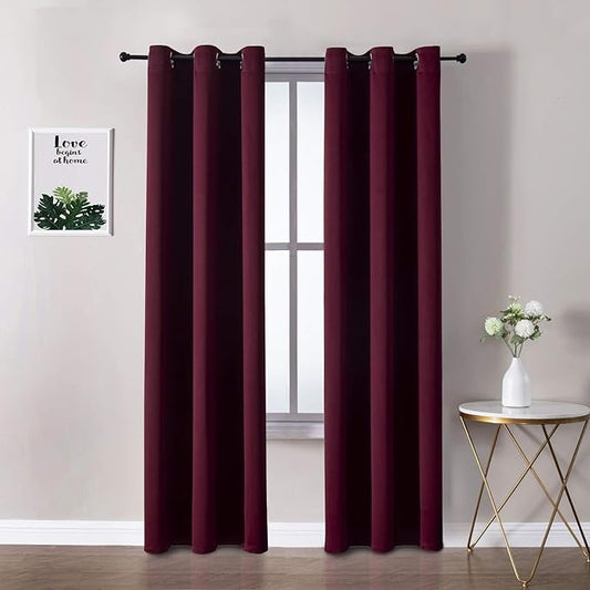 ChrisDowa Grommet Blackout Curtains for Bedroom and Living Room - 2 Panels Set Thermal Insulated Room Darkening Curtains (Burgundy Red, 42W x 84L)