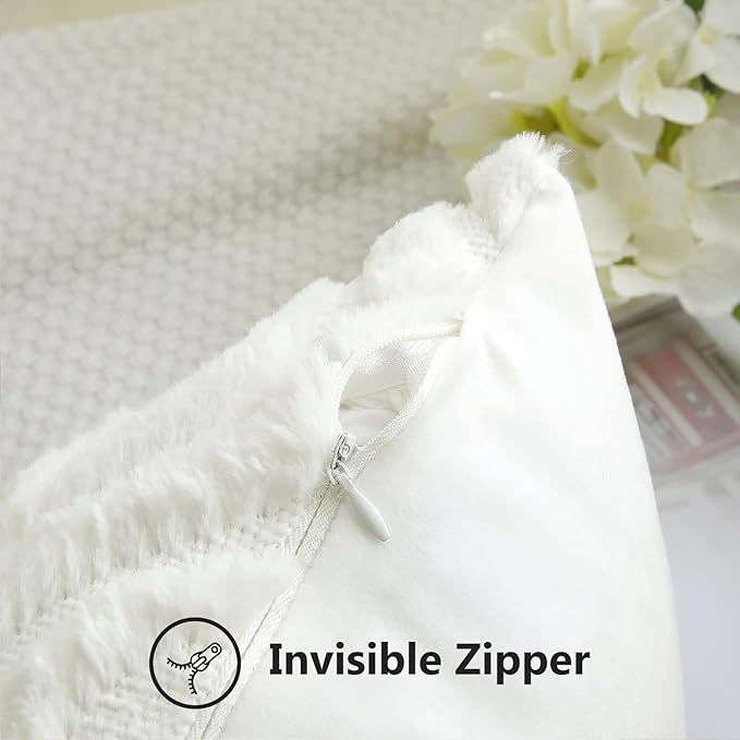 decorUhome Throw Pillow Covers 18x18 Inch Set of 2, Soft Plush Decorative Faux Fur Cream Beige Solid Couch Pillow Covers, Accent Farmhouse Neutral Square Euro Pillow Cases for Sofa Bed Living Room