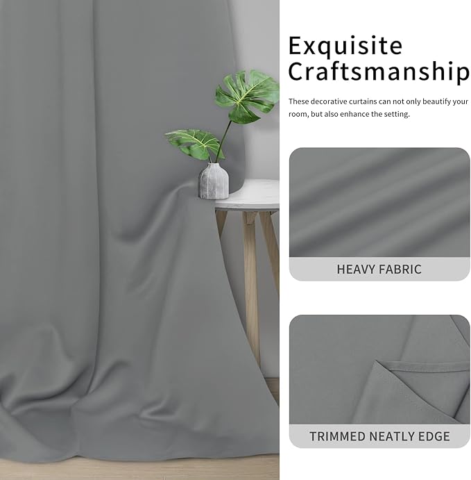 Easy-Going Blackout Curtains for Bedroom, Solid Thermal Insulated Grommet and Noise Reduction Window Drapes, Room Darkening Curtains for Living Room, 2 Panels (42x45 in, Light Gray)