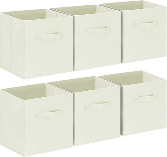GhvyenntteS Storage Cubes, 11 Inch Cube Storage Bins with Dual Handles, Collapsible Fabric Storage Bins for Shelves Closet, Storage Baskets for Organizing Clothes, Bedding, Toys, Books (6 Pack, Beige)