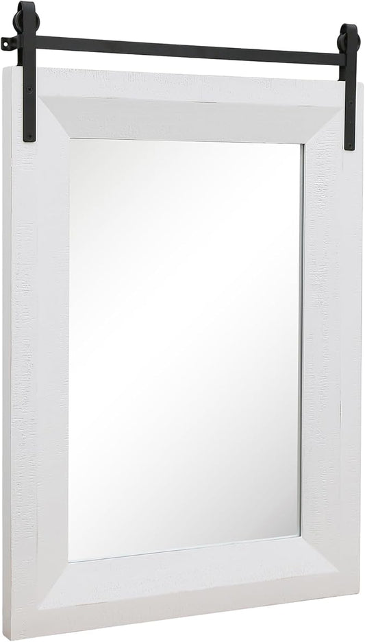 ALBAD Farmhouse Wood Framed Wall Mirror, Natural Wood and Framed Wall Mounted Bathroom Vanity Mirror for Farmhouse Decor, Vertical or Horizontal Hanging