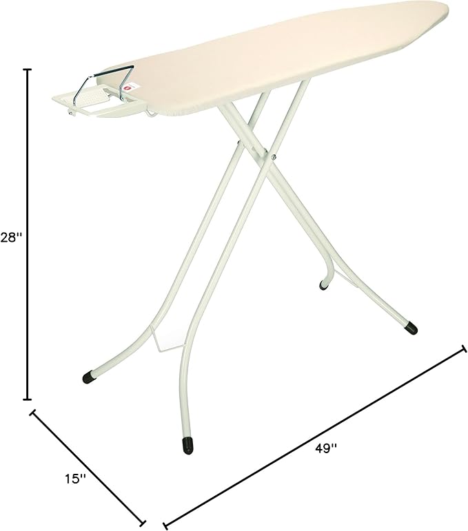 Brabantia Size B Ironing Board (49x15 in) 7 Height Options, Adjustable Steam Iron Rest Holder (Ecru) Non-Slip Feet, Anti-Collapse Child Locks