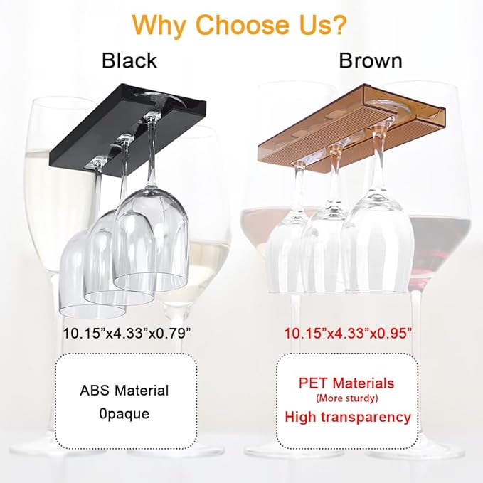 4 Pcs Wine Glass Holder Under Cabinet,Plastic Stemware Rack Punch-free Hanger Under Counter for Bar,Kitchen and Restaurant(Brown)