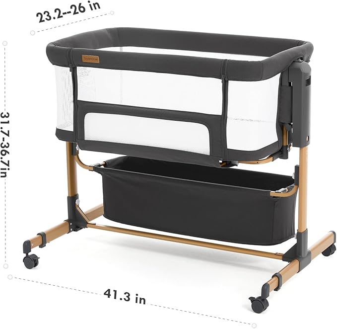 Baby Bassinet Bedside Sleeper,3-in-1 Rocking Bassinet for Baby with 6-Level Height Adjustable, 4 Wheels & Breathable Mesh Walls, Portable Bedside Crib with Mattress for Newborn
