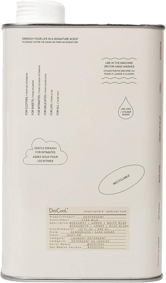 DedCool Liquid Laundry Dedtergent (Xtra Milk, 32 fl oz), Luxurious Fragrance, Scented, Removes Stains, Ideal for 60 Washes, Infused with Natural Essential Oils, Vegan, Non-Toxic, Cruelty & Dye Free