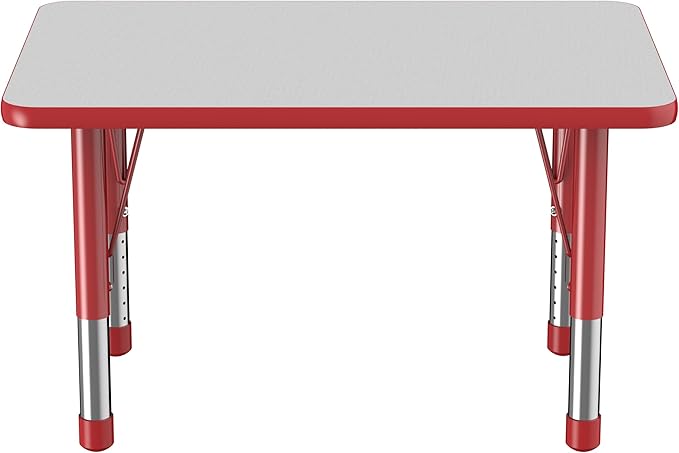 FDP Rectangle Activity School and Classroom Kids Table (24 x 36 inch), Chunky Toddler Leg, Adjustable Height 15-24 inches - Gray Top and Red Edge