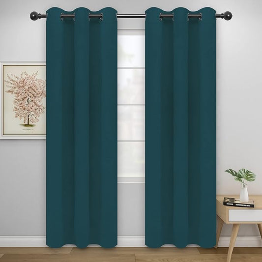 Easy-Going Blackout Curtains for Bedroom, Solid Thermal Insulated Grommet and Noise Reduction Window Drapes, Room Darkening Curtains for Living Room, 2 Panels(42x84 in, Peacock Blue)