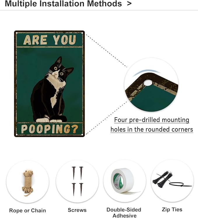 ALKB Bathroom Sign Tuxedo Cat Wall Decor Funny Metal Sign 8x12 Inch - Are You Pooping - Wall of Glory Decor Black Cat Sign