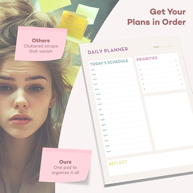 Bliss Collections Daily Planning Pad, To Do List Notebook - Undated Tear-Off Sheets Notepad - Work Calendar, Organizer, Scheduler for Goals, Tasks - Daily Planner (Bright), 8.5" x 11", 50 Sheets