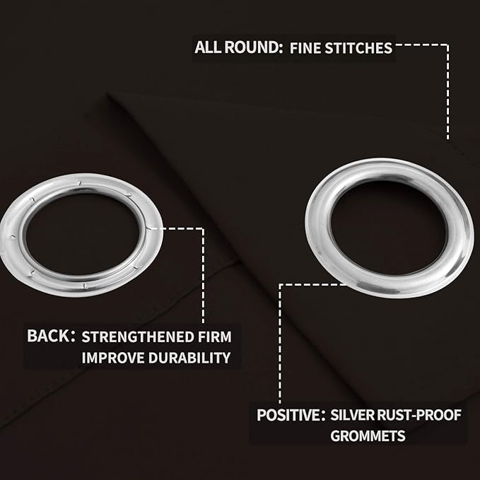 Easy-Going Blackout Curtains for Bedroom, Solid Thermal Insulated Grommet and Noise Reduction Window Drapes, Room Darkening Curtains for Living Room, 2 Panels (52x84 in,Dark Brown)