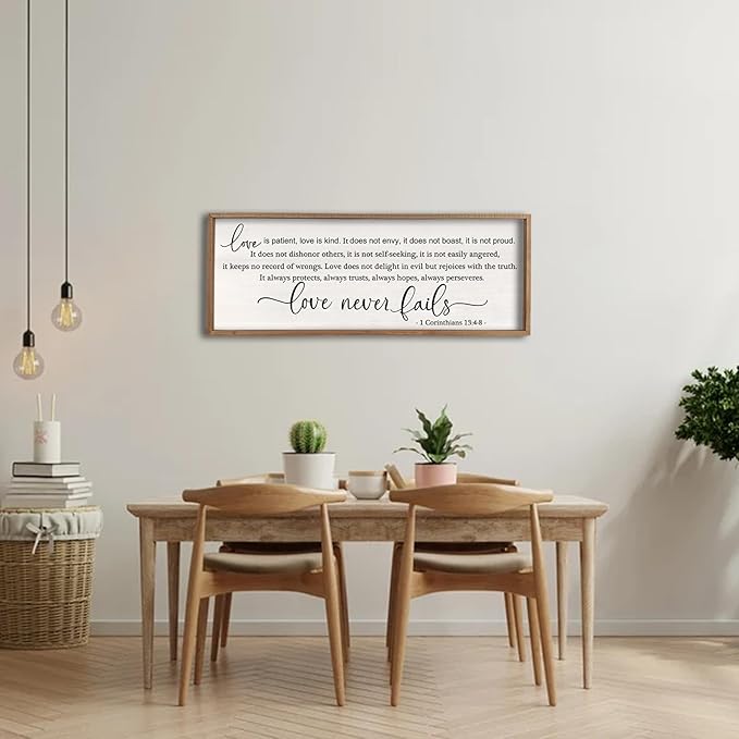 flowtorely Love is Patient, Kind Wall Art Decor 40"X15" Sign 1 Corinthians 13 Bedroom Above Bed Wall Decor Large Bible Verse Quote Scripture Christianity Hanging Sign (Wood)
