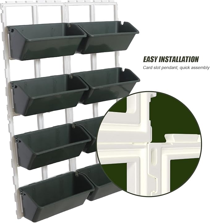 8 Pockets Vertical Planters,Wall Mounted Plastic Plant Grow Pots,Wall Pocket Planters for Indoor,Outdoor,Balcony,Garden Decoration,Green