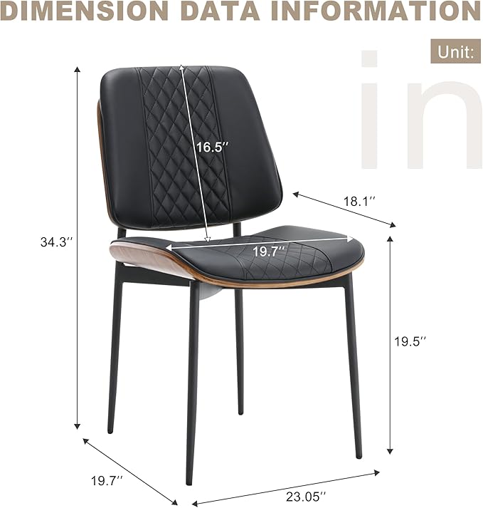BV Dining Chairs Set of 4, PU Leather Armless Kitchen Chair in Modern Walnut Style, Mid Century Bentwood Side Chair with Metal Legs, Retro Accent Guest Chair for Kitchen Dining Room(Black)