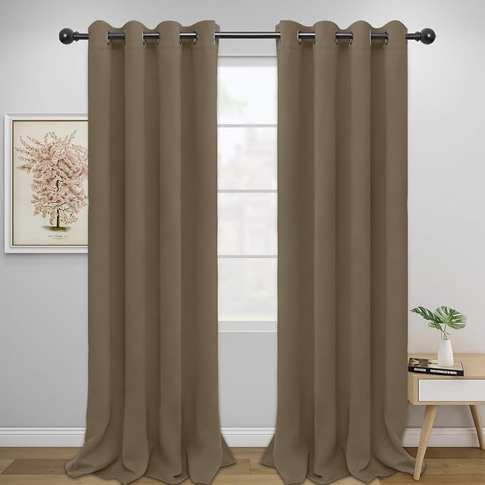 Easy-Going Blackout Curtains for Bedroom, Solid Thermal Insulated Grommet and Noise Reduction Window Drapes, Room Darkening Curtains for Living Room, 2 Panels (52x108 in,Natural)