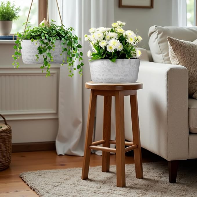 10.7 Inch Hanging Planter for Outdoor Indoor Plants，2 Pack Hanging Flower Pots with Drain Holes for Garden Home Decor Use (Marble)