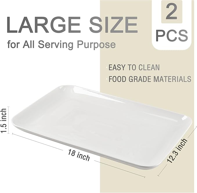 DELLING Large Serving Platter, 18" x 12.3" Serving Tray-Set of 2, White Platters for Serving Food, Serving Trays for Party, Fruit, Appetizer, Serving Trays for Entertaining at Parties and Weddings