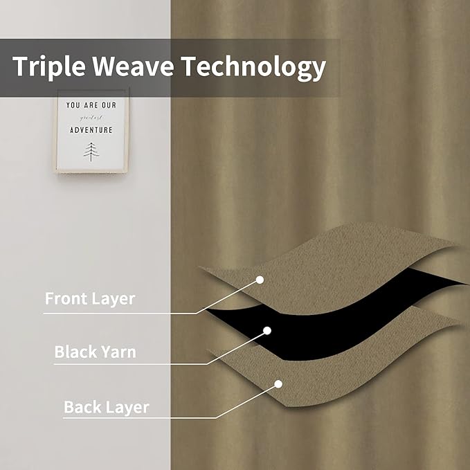 Easy-Going Blackout Curtains for Bedroom, Solid Thermal Insulated Grommet and Noise Reduction Window Drapes, Room Darkening Curtains for Living Room, 2 Panels(42x72 in, Tan)