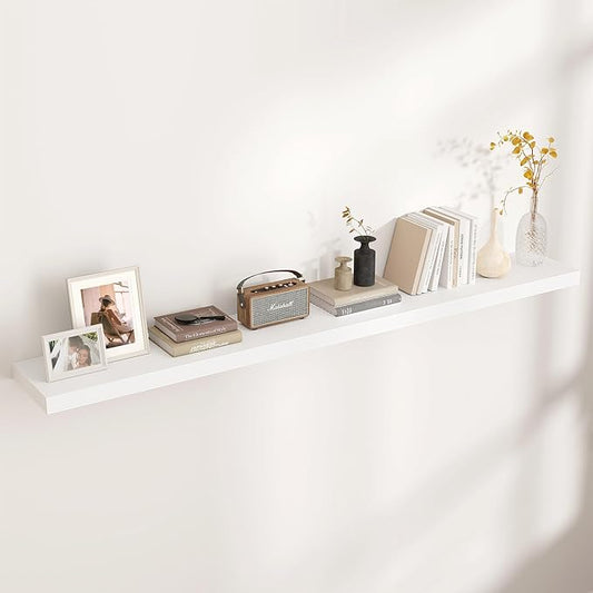 Floating Shelves for Wall, Large Wall Mounted Shelves with Invisible Brackets, Long Wood Floating Shelf for Living Room, Bedroom, Kitchen, (White, 72" W x 9" D x 1.5" H)