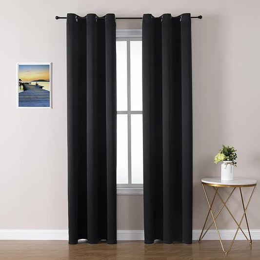 ChrisDowa Blackout Curtains 72 inches Long for Bedroom - 2 Panels Set Grommet Thermal Insulated Room Darkening Curtains for Living Room (Black, 42 x 72 Inch)