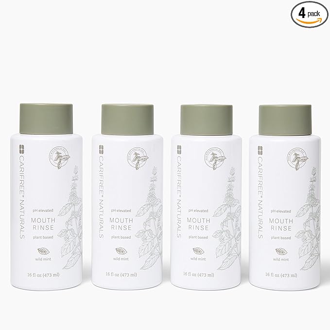 CariFree Naturals Mouth Rinse | pH Elevated, Fluoride-Free, with Magnolia Bark & Essential Oils, Organic Ingredients, Alcohol-Free, Dentist Recommended,Dentist Developed Wild Mint, 16 fl oz, Pack of 4