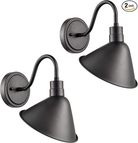 DIRYZON Industrial Gooseneck Wall Sconces Antique Black Barn Light for Kitchen Sink Patio Porch Set of 2