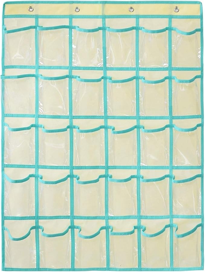 Classroom Pocket Chart for Phone Calculator Holder Over The Door Hanging Closet Jewelry Organizer with 30 Clear Pockets (BEIGE)