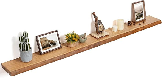 Floating Shelves for Wall Decor, Rustic Solid Elm Wood Live Edge Floating Shelves Wall Mounted, Wall Shelves with Invisible Bracket for Living Room Bathroom Bedroom Kitchen, 72 Inch, Natural