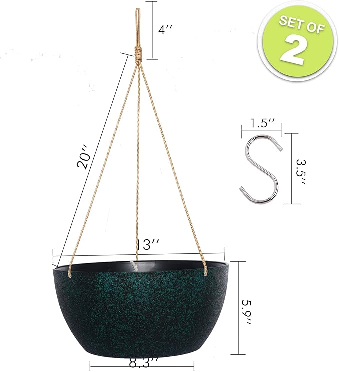 13 Inch 2 Pack Large Hanging Planters for Indoor Outdoor Plants, Plastic Hanging Basket Pots for House Plants Flowers, Black Speckles