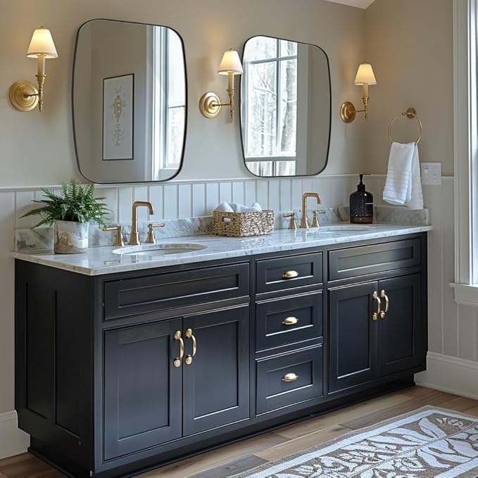 ANDY STAR Black Oblong Mirror, 36x40 Inch Black Oval Mirror for Bathroom with Stainless Steel Metal Frame, Wall Mouned for Bathroom, Living Room, Entryway