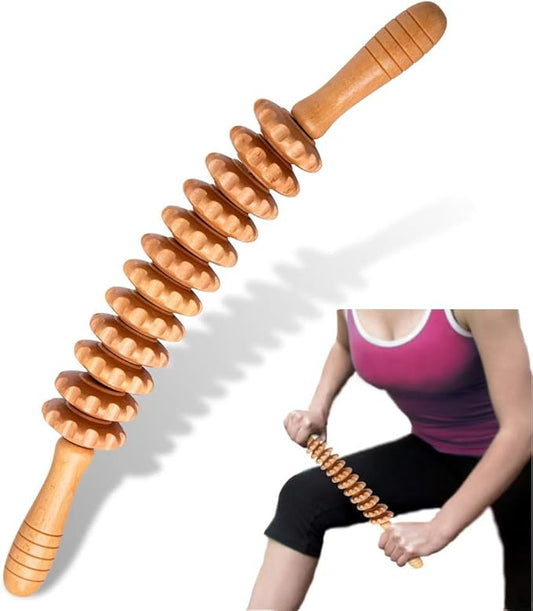 Curved Wood Therapy Massage Roller Tools,Lymphatic Drainage, Cellulite Massage & Wooden Muscle Roller Stick for Waist and Thigh, Stomach Rolling Massager Tool （with White Box）
